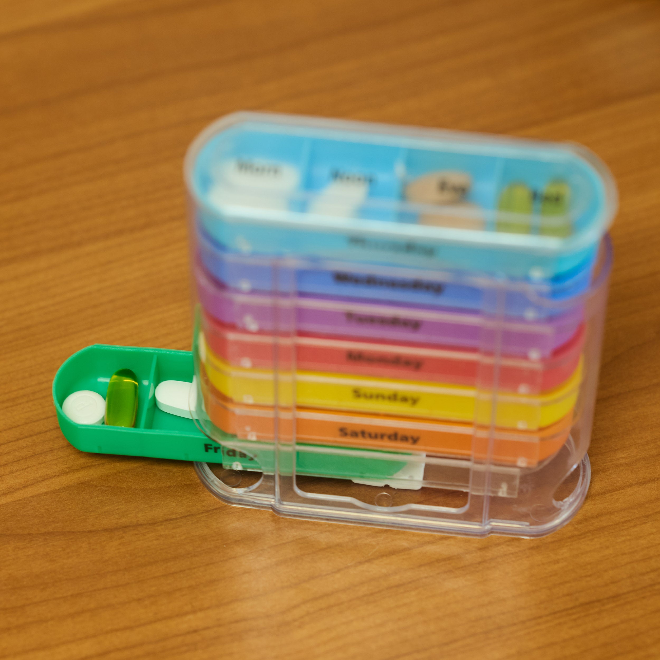 Seven (7) Day Pill Box, Weekly Medication Organiser (multi-colour)