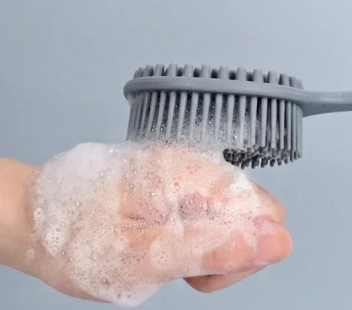 Double-Sided Silicone Back Scrubber Long Handle Long Handle Body Bath Brush (Grey)